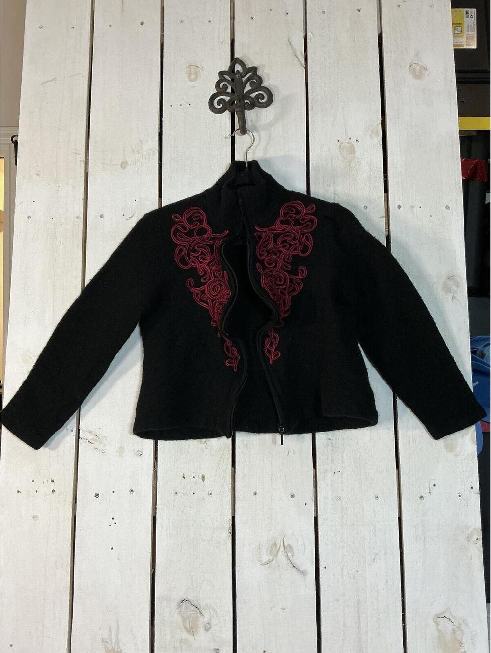 Coldwater Creek Black Cardigan Sweater with Red Embroidery XL - Picture 3 of 6
